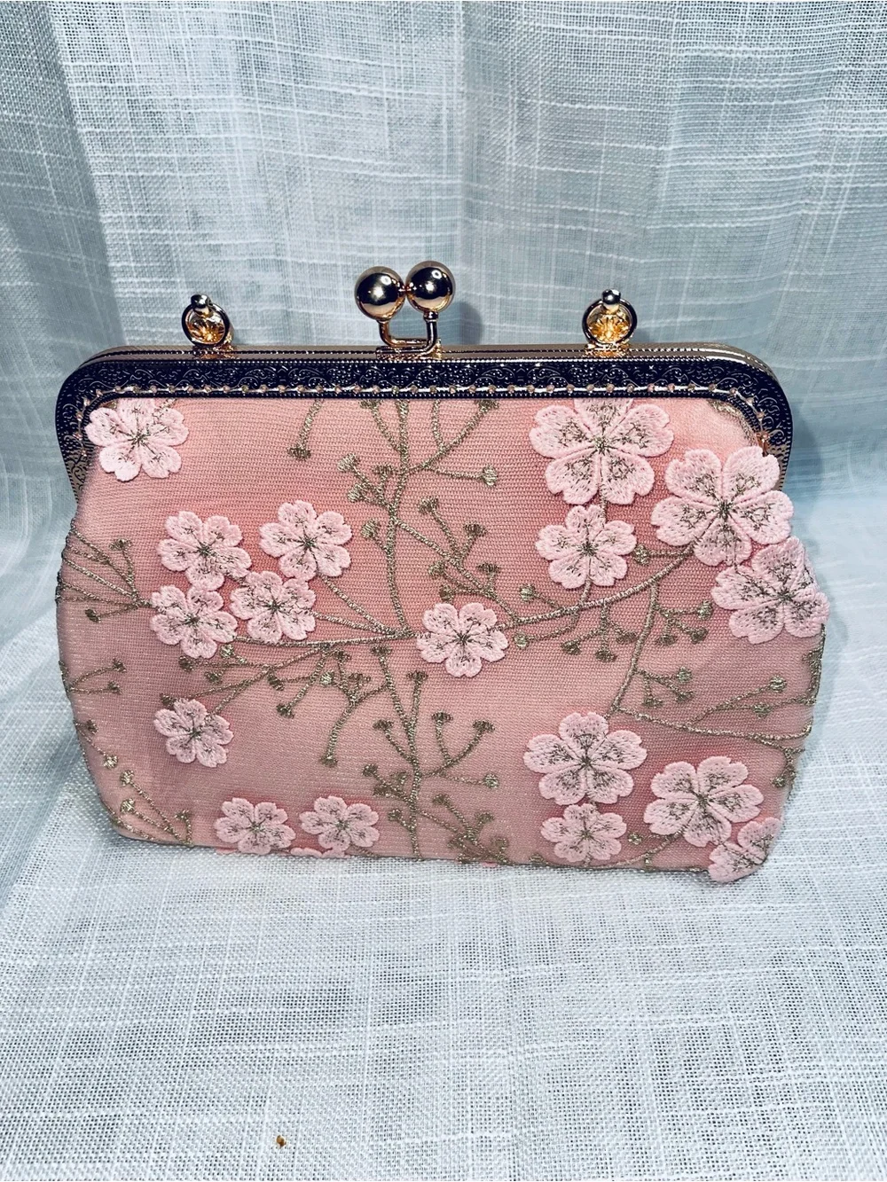 Elegant Pink Floral Embroidered Handbag